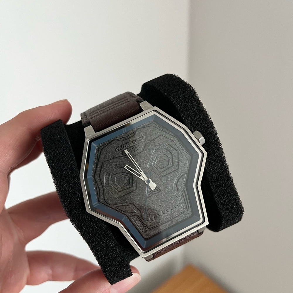 Men's Skull Dial Leather Strap Watch - Black and Brown